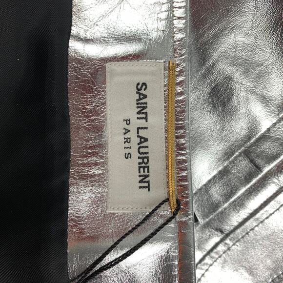 SAINT LAURENT 2022 Size 4 Silver Leather High Waist Mini Skirt - Picture 7 of 7